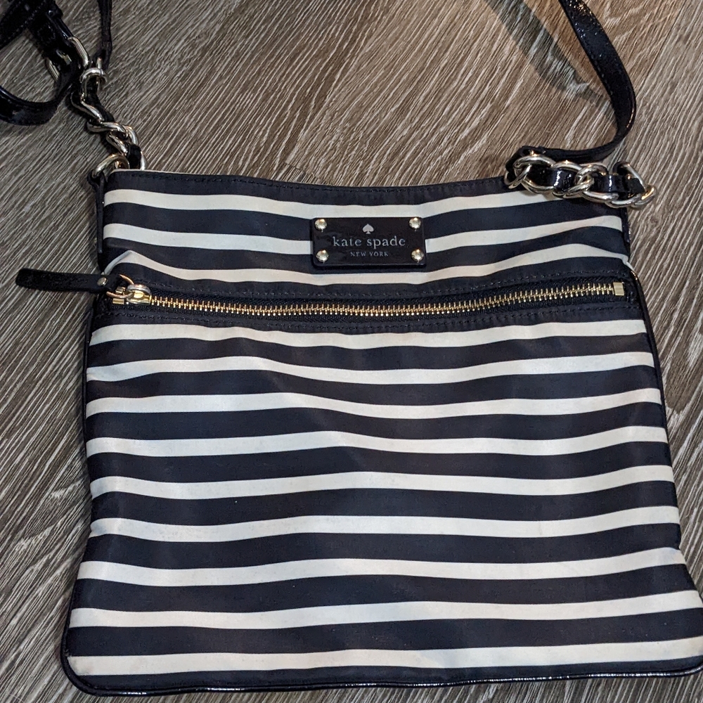 Kate Spade black and white striped crossbody purse